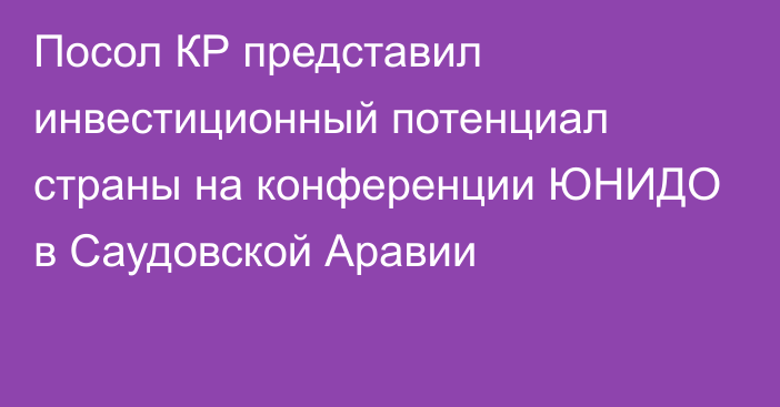 Посол КР представил инвестиционный потенциал страны на конференции ЮНИДО в Саудовской Аравии