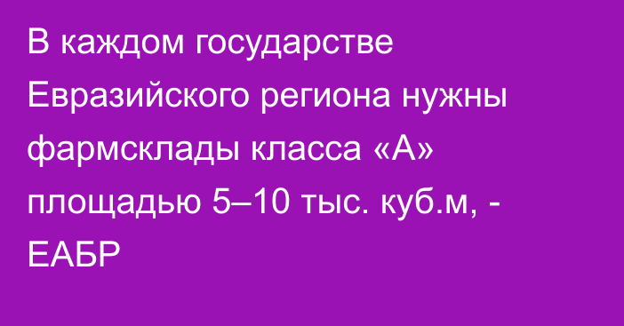В каждом государстве Евразийского региона нужны фармсклады класса «A» площадью 5–10 тыс. куб.м, - ЕАБР