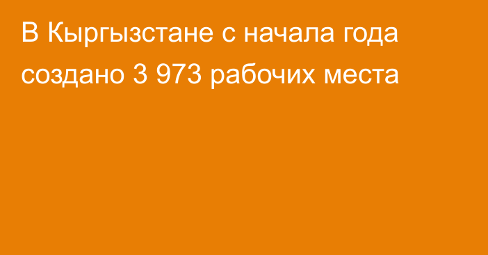 В Кыргызстане с начала года создано 3 973 рабочих места