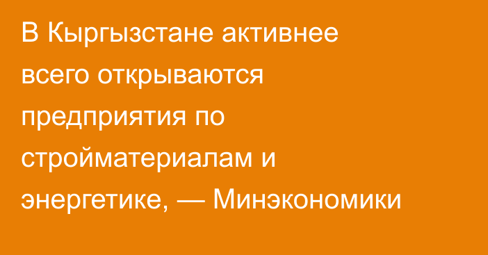 В Кыргызстане активнее всего открываются предприятия по стройматериалам и энергетике, — Минэкономики