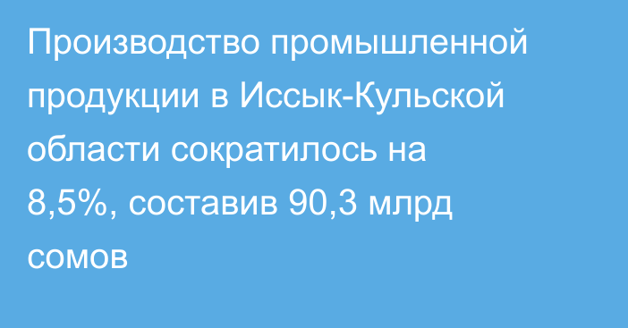Производство промышленной продукции в Иссык-Кульской области сократилось на 8,5%, составив 90,3 млрд сомов
