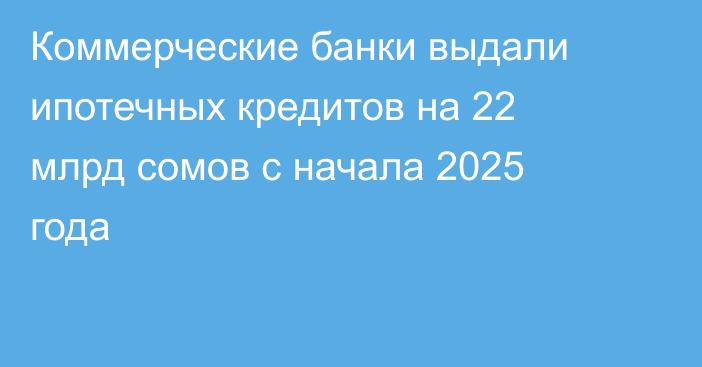 Коммерческие банки выдали ипотечных кредитов на 22 млрд сомов с начала 2025 года