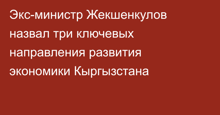 Экс-министр Жекшенкулов назвал три ключевых направления развития экономики Кыргызстана