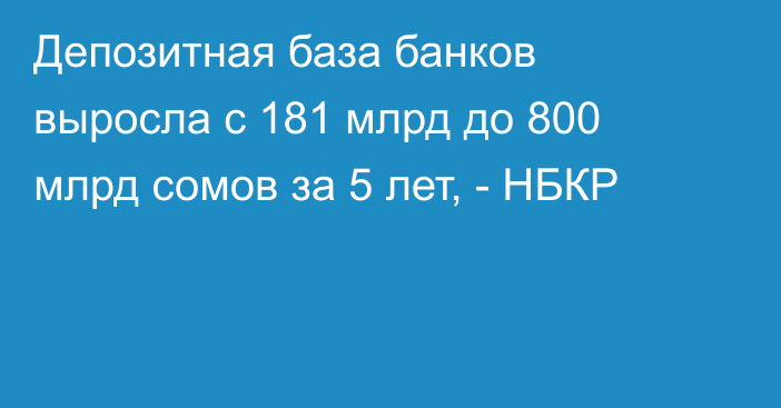 Депозитная база банков выросла с 181 млрд до 800 млрд сомов за 5 лет, - НБКР