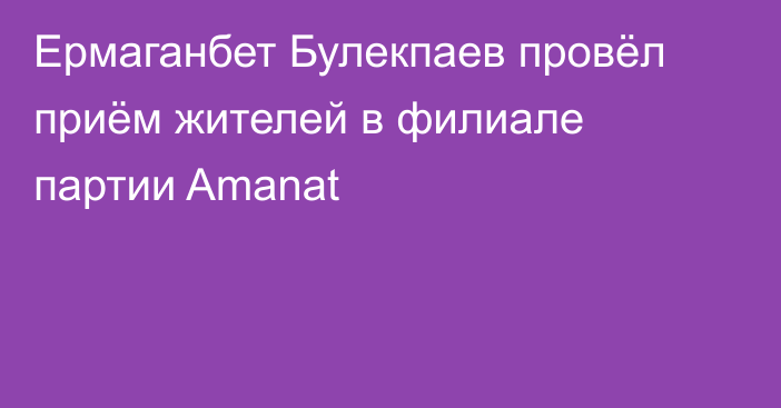 Ермаганбет Булекпаев провёл приём жителей в филиале партии Amanat