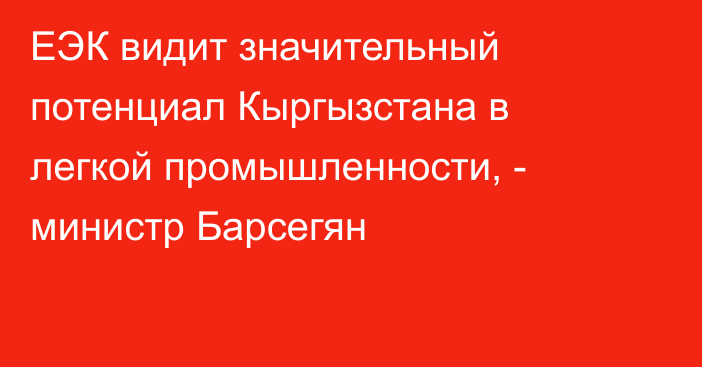 ЕЭК видит значительный потенциал Кыргызстана в легкой промышленности, - министр  Барсегян