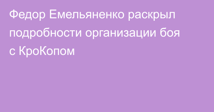 Федор Емельяненко раскрыл подробности организации боя с КроКопом