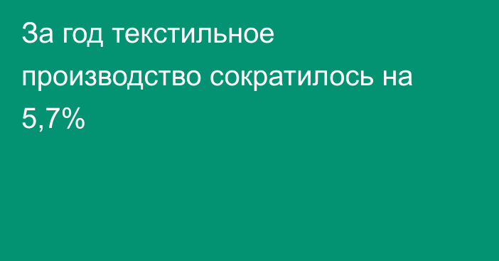 За год текстильное производство сократилось на 5,7%
