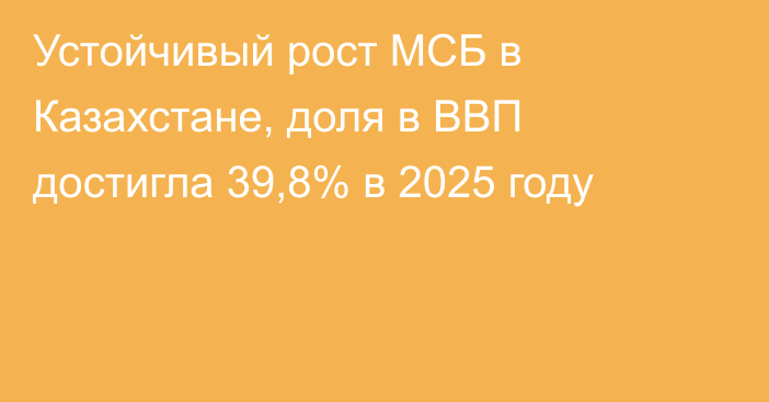 Устойчивый рост МСБ в Казахстане, доля в ВВП достигла 39,8% в 2025 году