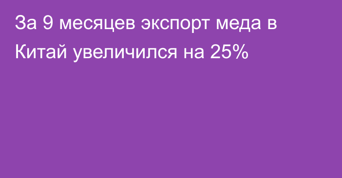 За 9 месяцев экспорт меда в Китай увеличился на 25%