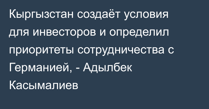Кыргызстан создаёт условия для инвесторов и определил приоритеты сотрудничества с Германией, - Адылбек Касымалиев