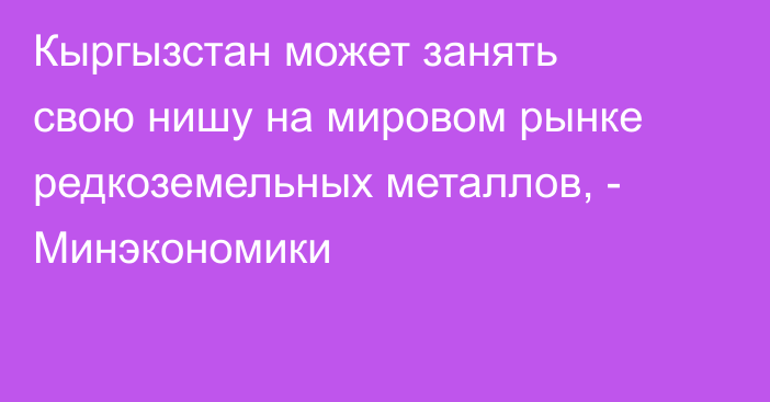 Кыргызстан может занять свою нишу на мировом рынке редкоземельных металлов, - Минэкономики