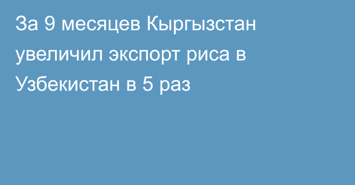За 9 месяцев Кыргызстан увеличил экспорт риса в Узбекистан в 5 раз