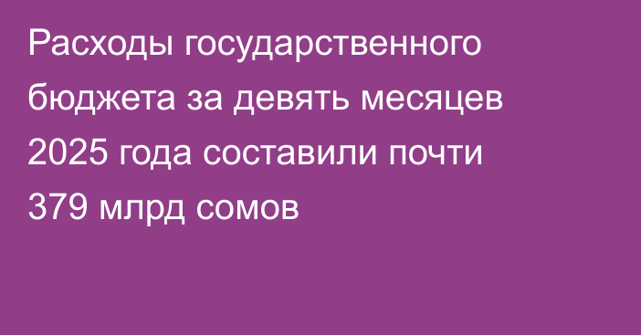 Расходы государственного бюджета за девять месяцев 2025 года составили почти 379 млрд сомов