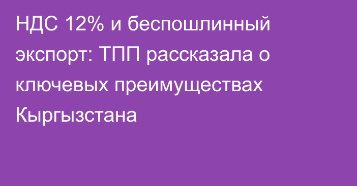 НДС 12% и беспошлинный экспорт: ТПП рассказала о ключевых преимуществах Кыргызстана