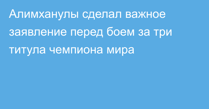 Алимханулы сделал важное заявление перед боем за три титула чемпиона мира