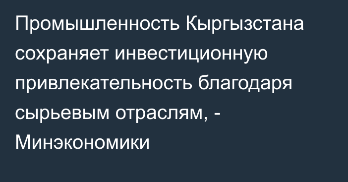 Промышленность Кыргызстана сохраняет инвестиционную привлекательность благодаря сырьевым отраслям, - Минэкономики