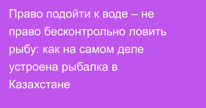 Право подойти к воде – не право бесконтрольно ловить рыбу: как на самом деле устроена рыбалка в Казахстане