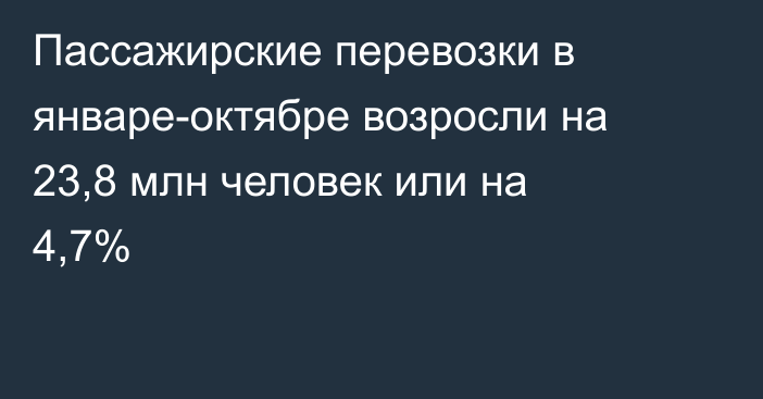 Пассажирские перевозки в январе-октябре возросли на 23,8 млн человек или на 4,7%