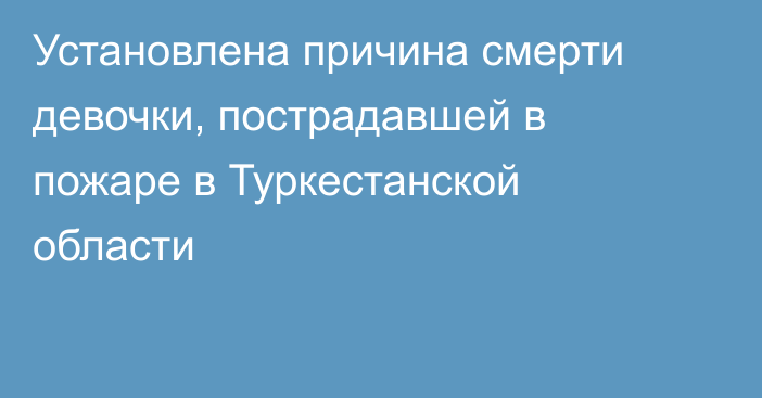 Установлена причина смерти девочки, пострадавшей в пожаре в Туркестанской области