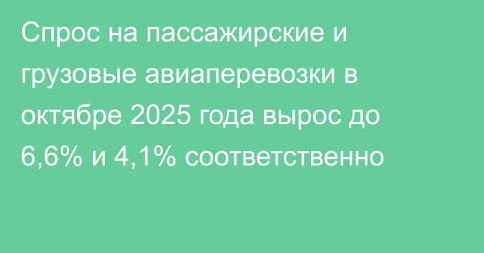 Спрос на пассажирские и грузовые авиаперевозки в октябре 2025 года вырос до 6,6% и 4,1% соответственно