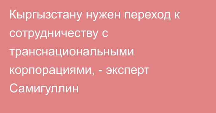Кыргызстану нужен переход к сотрудничеству с транснациональными корпорациями, - эксперт Самигуллин