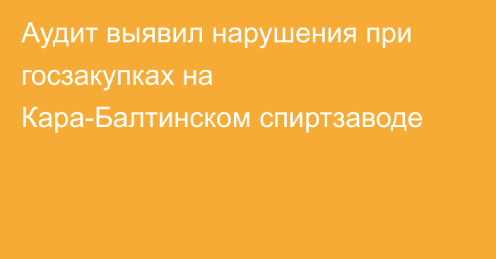 Аудит выявил нарушения при госзакупках на Кара-Балтинском спиртзаводе