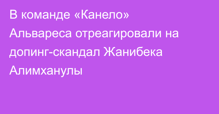 В команде «Канело» Альвареса отреагировали на допинг-скандал Жанибека Алимханулы