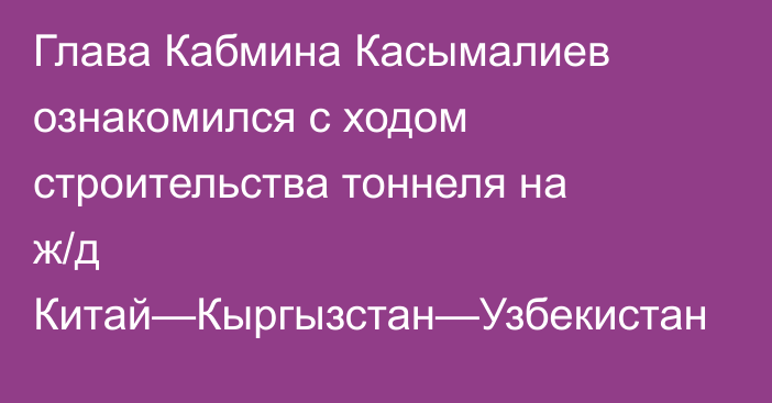 Глава Кабмина Касымалиев ознакомился с ходом строительства тоннеля на ж/д Китай—Кыргызстан—Узбекистан