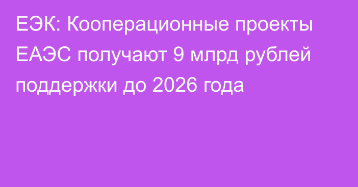 ЕЭК: Кооперационные проекты ЕАЭС получают 9 млрд рублей поддержки до 2026 года