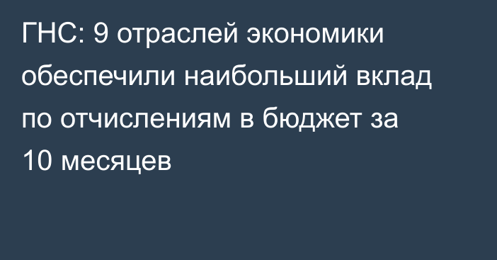 ГНС: 9 отраслей экономики обеспечили наибольший вклад по отчислениям в бюджет за 10 месяцев