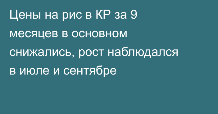 Цены на рис в КР за 9 месяцев в основном снижались, рост наблюдался в июле и сентябре