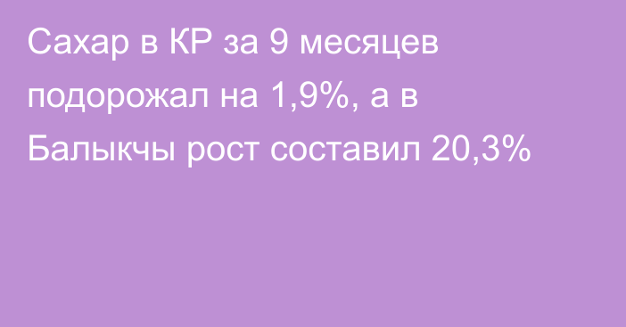 Сахар в КР за 9 месяцев подорожал на 1,9%, а в Балыкчы рост составил 20,3%