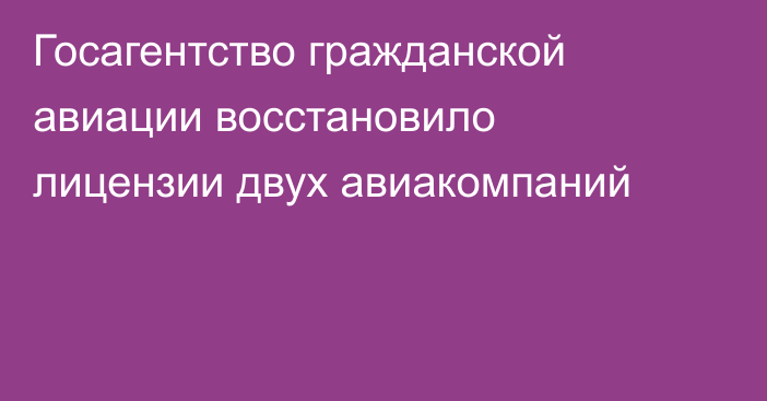 Госагентство гражданской авиации восстановило лицензии двух авиакомпаний