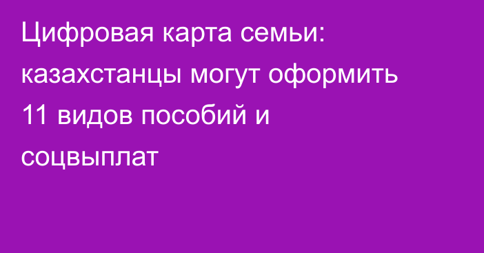 Цифровая карта семьи: казахстанцы могут оформить 11 видов пособий и соцвыплат