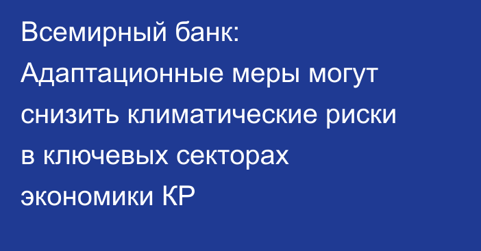 Всемирный банк: Адаптационные меры могут снизить климатические риски в ключевых секторах экономики КР