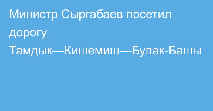 Министр Сыргабаев посетил дорогу Тамдык—Кишемиш—Булак-Башы