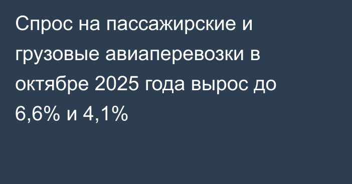 Спрос на пассажирские и грузовые авиаперевозки в октябре 2025 года вырос до 6,6% и 4,1%