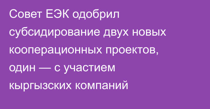 Совет ЕЭК одобрил субсидирование двух новых кооперационных проектов, один — с участием кыргызских компаний
