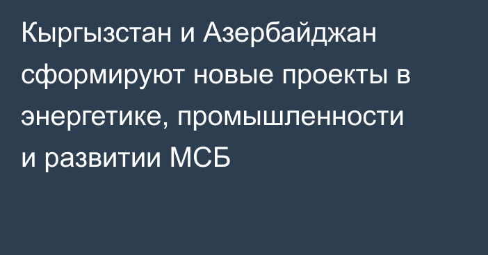 Кыргызстан и Азербайджан сформируют новые проекты в энергетике, промышленности и развитии МСБ