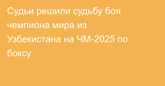 Судьи решили судьбу боя чемпиона мира из Узбекистана на ЧМ-2025 по боксу