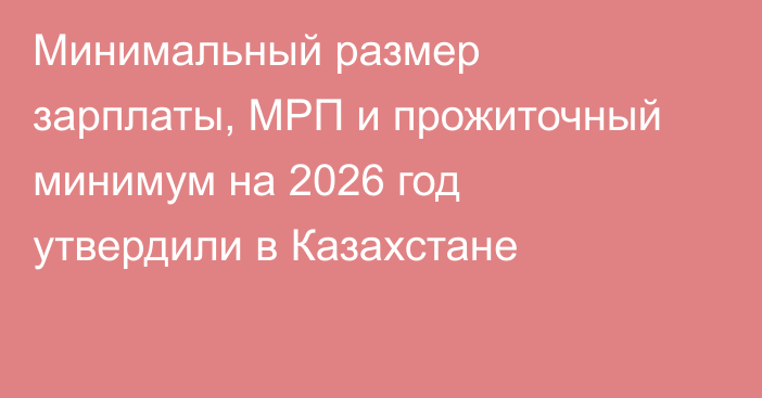 Минимальный размер зарплаты, МРП и прожиточный минимум на 2026 год утвердили в Казахстане