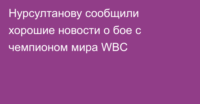 Нурсултанову сообщили хорошие новости о бое с чемпионом мира WBC