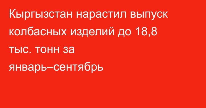 Кыргызстан нарастил выпуск колбасных изделий до 18,8 тыс. тонн за январь–сентябрь
