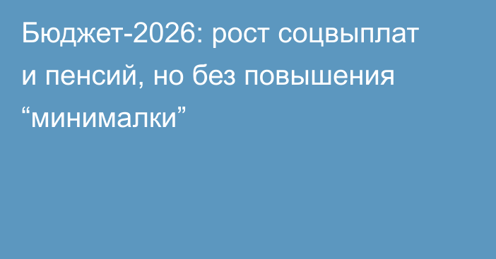 Бюджет-2026: рост соцвыплат и пенсий, но без повышения “минималки”