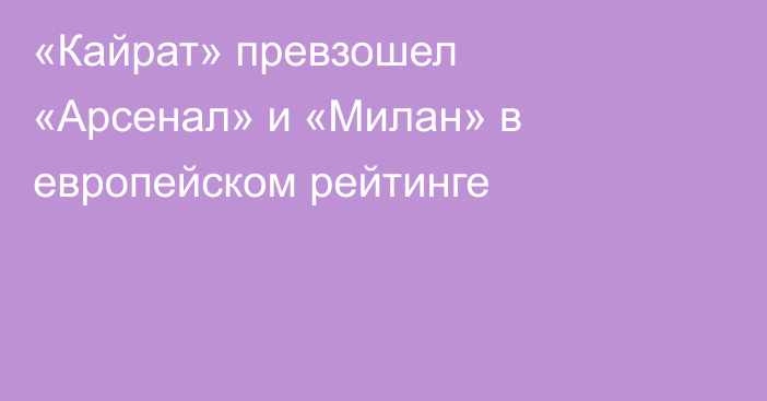 «Кайрат» превзошел «Арсенал» и «Милан» в европейском рейтинге