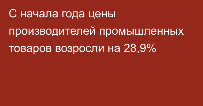 С начала года цены производителей промышленных товаров возросли на 28,9%