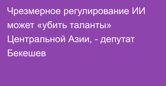 Чрезмерное регулирование ИИ может «убить таланты» Центральной Азии, - депутат Бекешев
