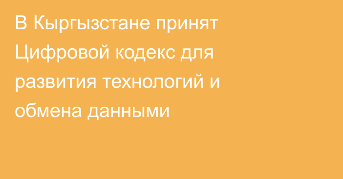 В Кыргызстане принят Цифровой кодекс для развития технологий и обмена данными