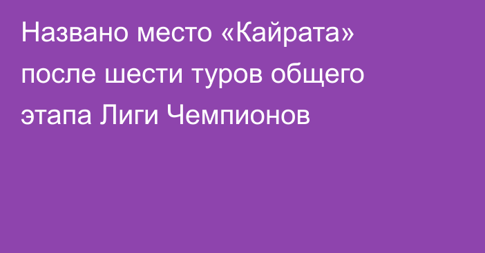 Названо место «Кайрата» после шести туров общего этапа Лиги Чемпионов